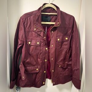 J Crew Burgundy Resin-Coated Twill Field Jacket